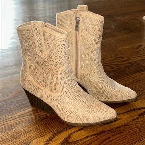 Sparkle Suede Ankle Boots - Beige